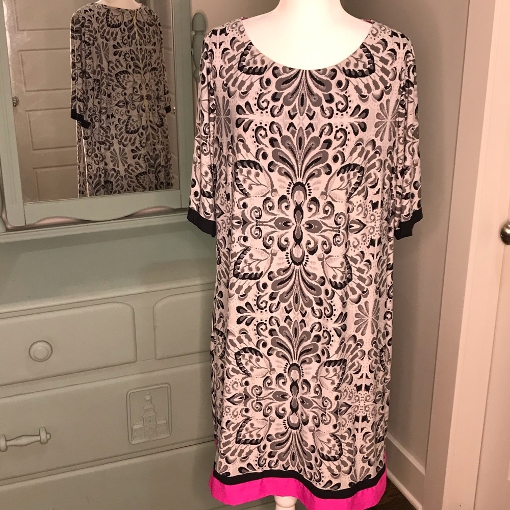 Eliza J baroque scroll print in grey w/pink sz 20W - Picture 2 of 6